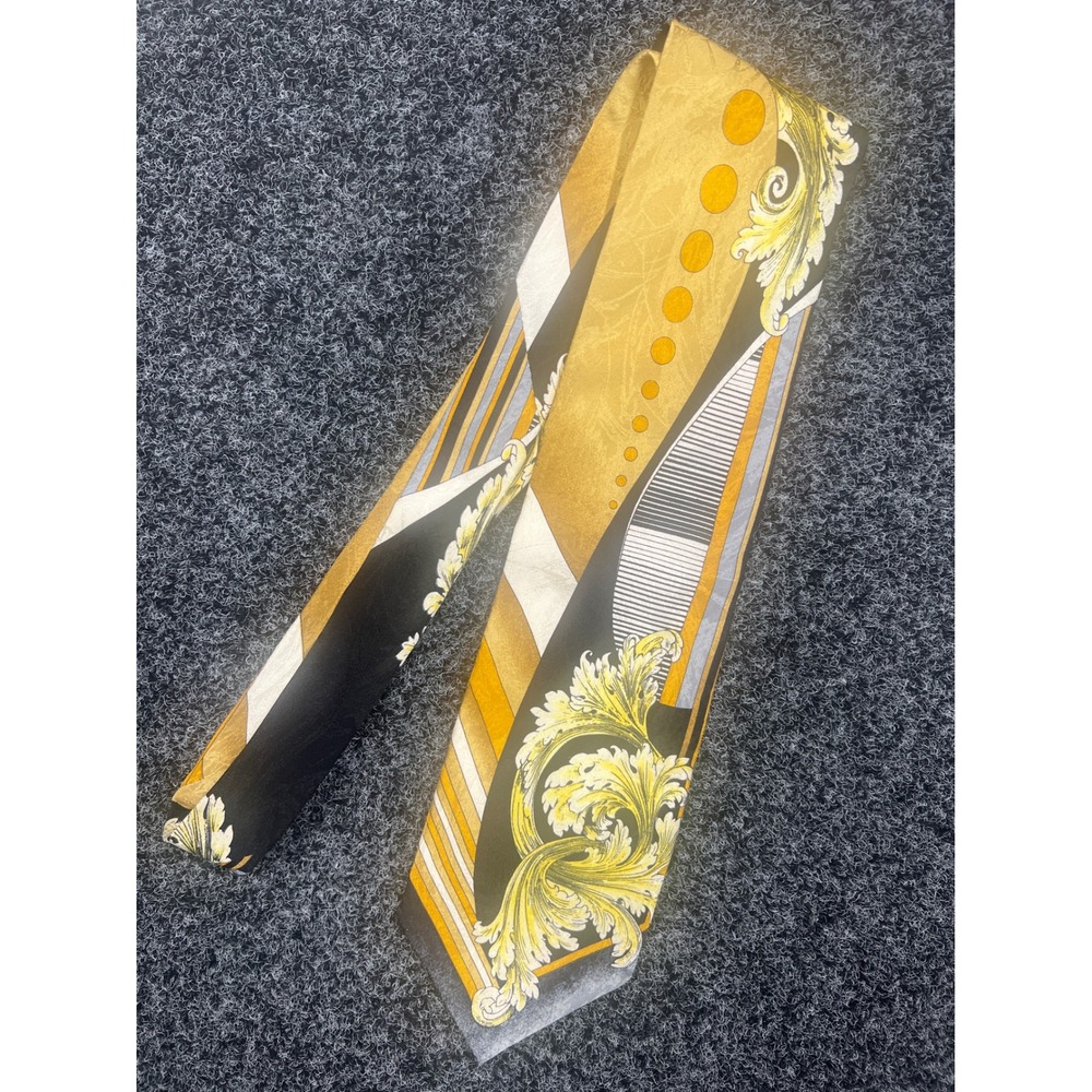 Enrico Capucci Silk Tie Mens OS Gold Black Baroque Geometric Vintage Designer